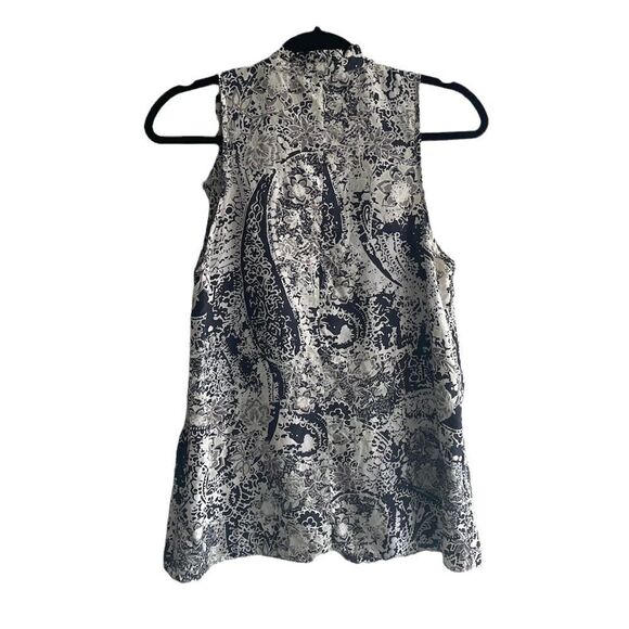 𝅺BANANA REPUBLIC Silk Printed Sleeveless V-Neck Blouse Tank Top Ruffle Belt S - Picture 5 of 7